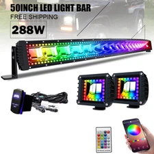 50inch RGB Off road LED Light Bar & Wiring + 2x 4inch RGB Halo Fog Lamp Kit