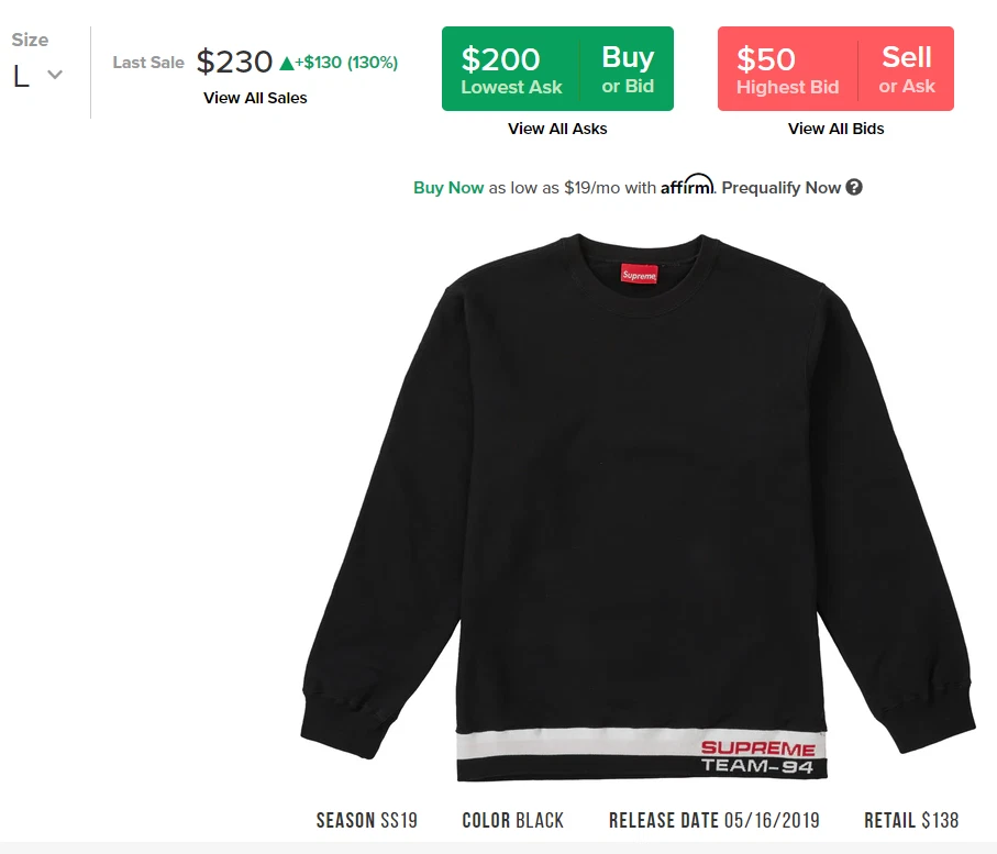 Sweat shirt noir Supreme Box logo Rib Stripe Crewneck L