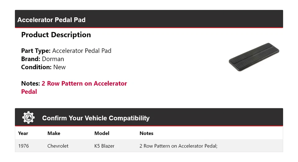 Pedal pad acelerador Dorman Chevrolet K5 Blazer 1976 - Imagem 2 de 4