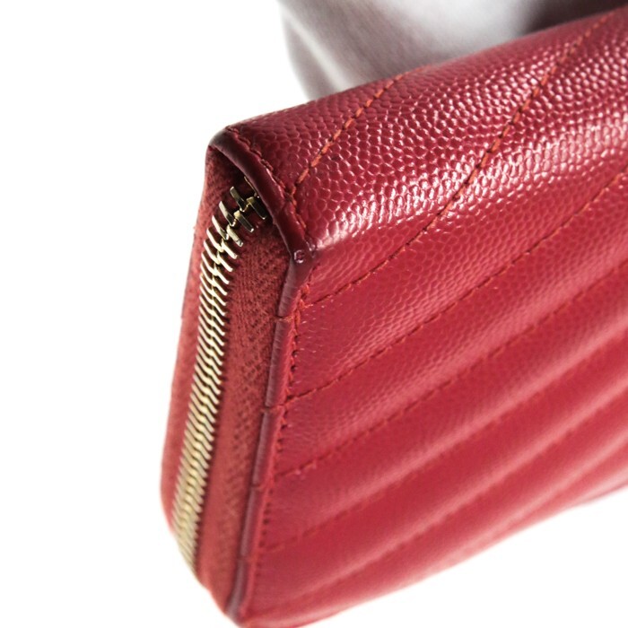 SAINT LAURENT Grain Leather Zip-Around V-stitch Long Wallet
