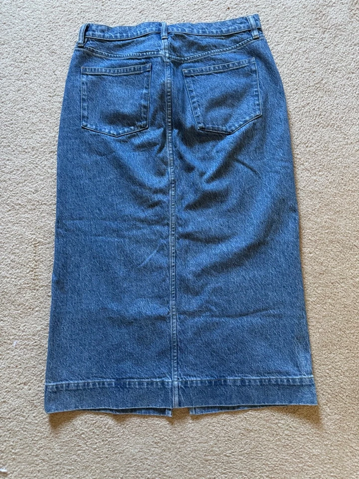 Saia jeans J Crew midi fenda frontal nova sem etiquetas em lavagem de nogueira tamanho 28 - Imagem 3 de 4