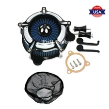 Turbine Air Filter Blue Air Cleaner + Rain Sock Set Fit For M8 Touring Softail