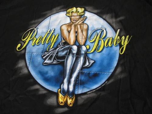 WW II WW 2 Bomber Nose Art Pinup Girl T shirt..."PRETTY BABY"....MENS 2XL