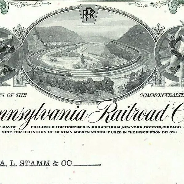 Vintage Stock Certificate 1965 Pennsylvania Railroad Iss. to