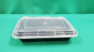 SUNRISE SR868-B 28 oz Microwavable Rect. Container with Lid - Black, Case of 150