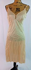Women Spaghetti Strap Acetate beige underdress full slip lace Lingerie XS - Sm