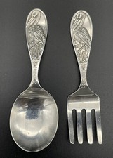 2 Pc Sterling Silver Baby Set Spoon Fork  I Am Mr Stork  Nursery Rhyme Weidlich