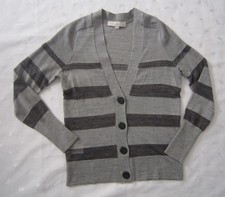 ANN TAYLOR LOFT Petite Wool Blend Gray Striped Light Sweater Cardigan Size S P