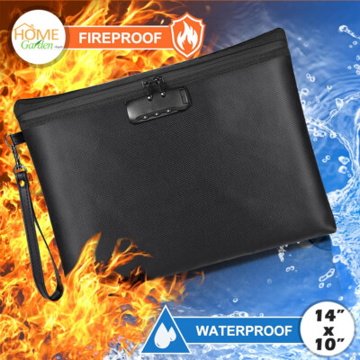 Large Fire Proof Bag Fireproof Document Pouch Waterproof A4 With Lock Safe Cash