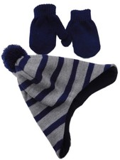 Toddler boys Gray Navy Striped Trapper Hat Mittens Set