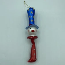 Dept. 56 Red & Blue Finial Snowman Head Blown Glass 92557A Retired 8.5” HTF