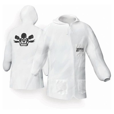 DeVilbiss CLEAN 803664 Hooded White Nylon Lab Coat w/ Elastic Waist (Medium)