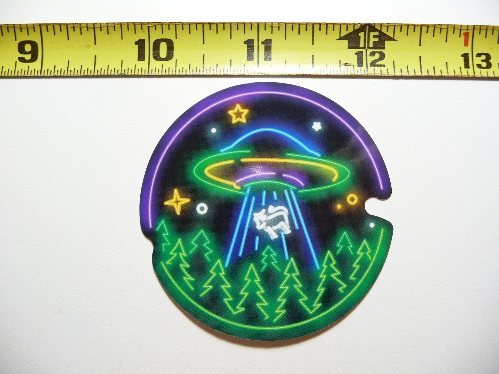 Alien Cow Abduction Neon Forest Sticker Decal Fun Colorful Playful