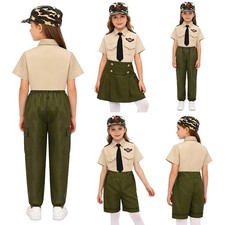 Kids Boys Girls Solider Military Uniform Army Training Camp Outfit with Cap Tie