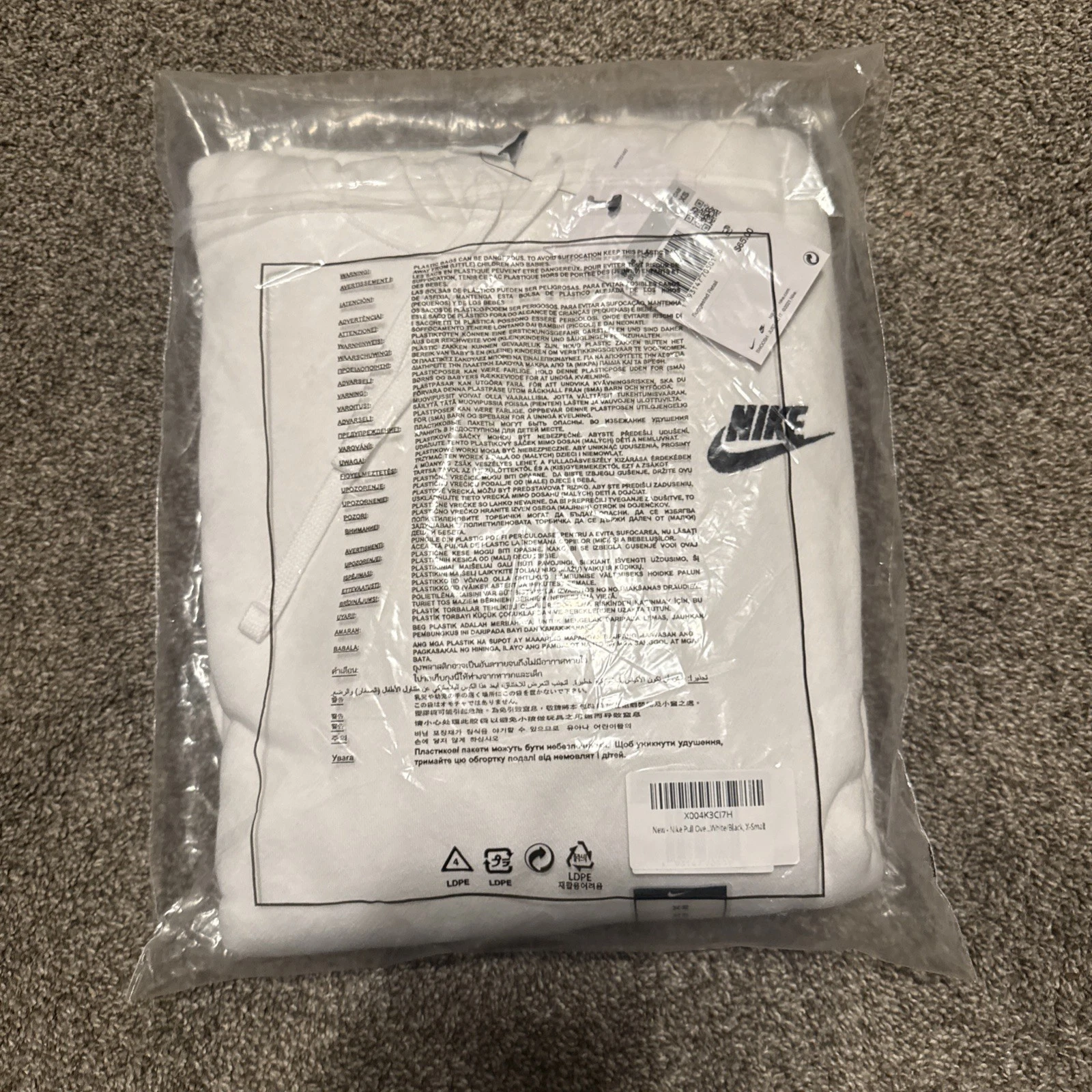 Nike Men's NSW Club Fleece LS White Pullover Hoodie BV2654-100 XS