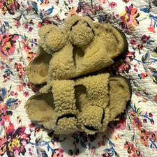 Papillio Cream Faux Fur Slide Sandals Buckle Adjustable Strap Women  s US 6.5