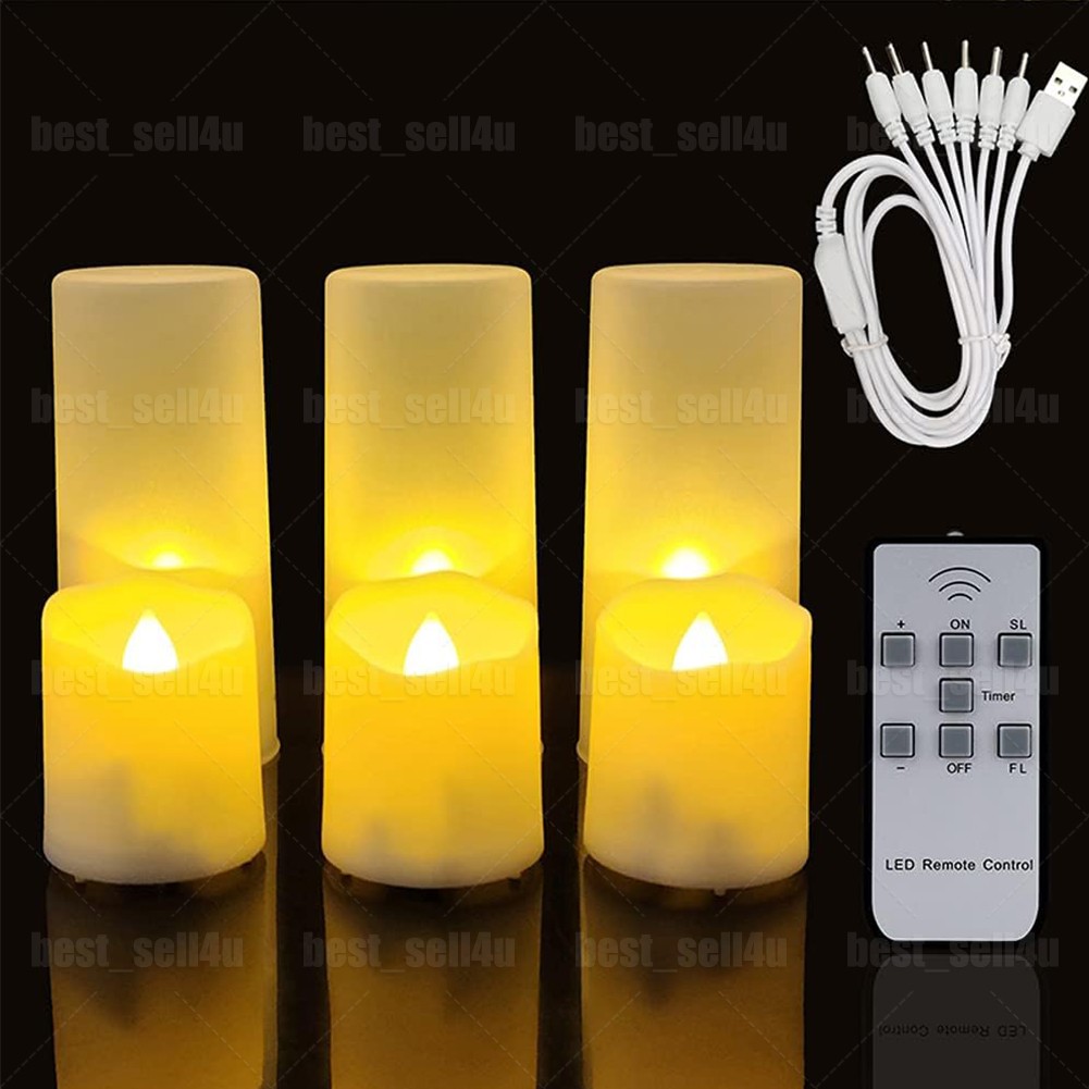 6PCS Rechargeable Flameless Flickering LED Candles Tea Light