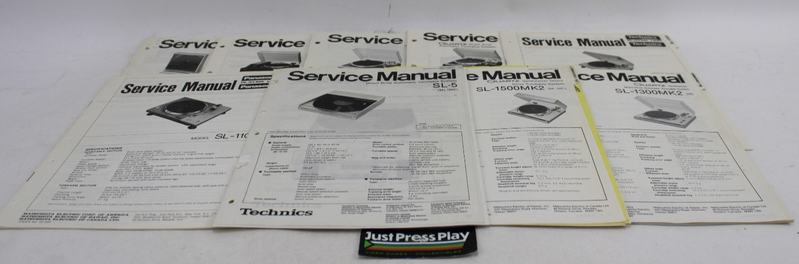 Lot of 9 Original Technics Turntable Service Manuals SL-V5, SL-1100, SL-1200++