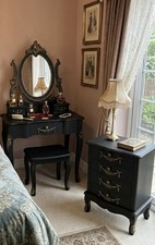Vintage Style Upcycled Set With Dressing table, Mirror, Stool & Bedside Drawers