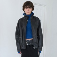 Women’s Leather High-neck Blouson Jacket, Size Add-on