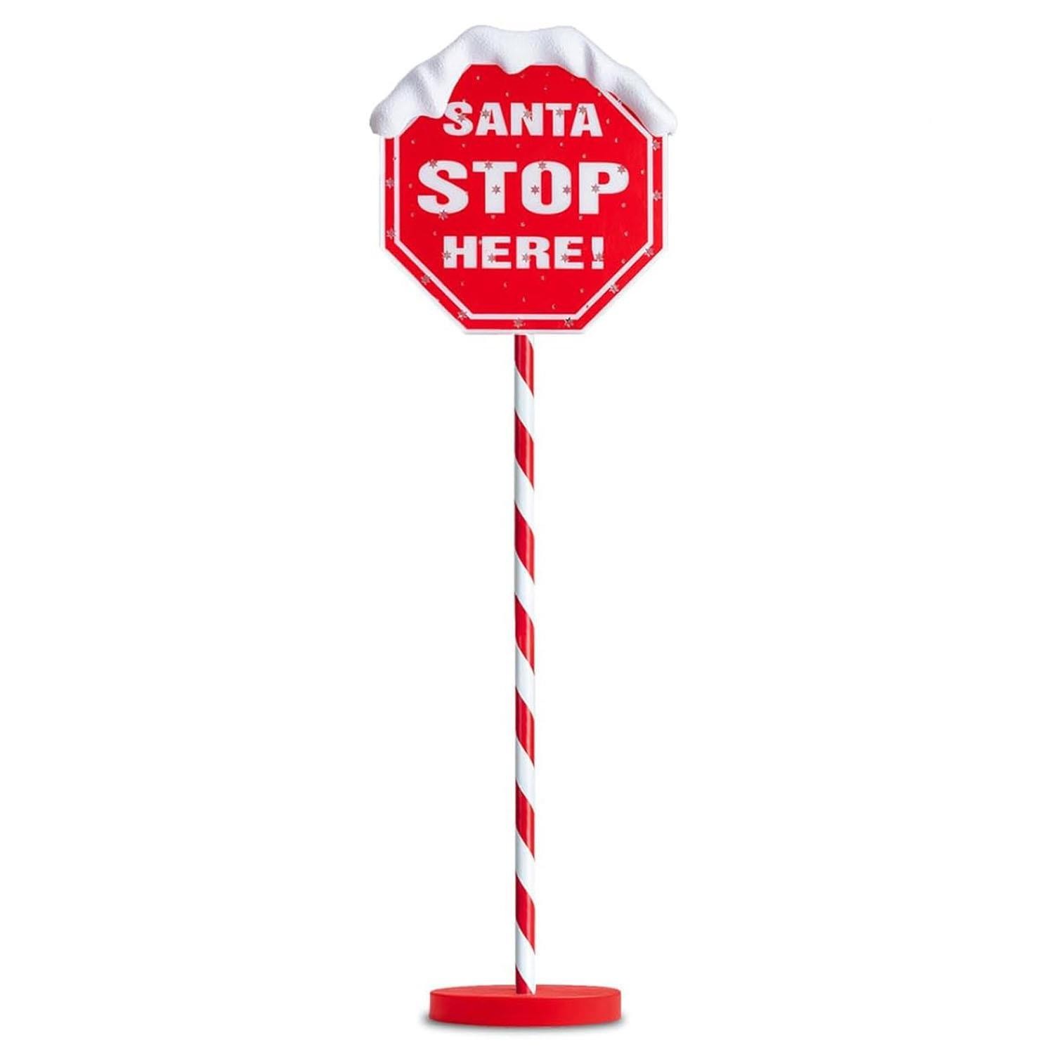 Large Light Up Santa Stop Here Sign Multi Coloured LED Path Light Stake 1.1M