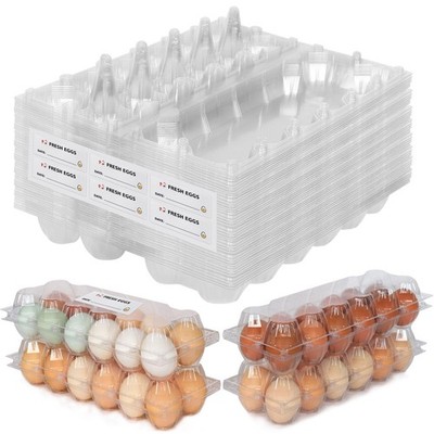 60 PCS Clear Egg Cartons 12 Count 2x6 Grids Design Large Family Farm Market
