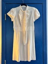 PRADA Ivory Silk Chiffon Mini Dress Ruffle Button Collared Puff Sleeve 38