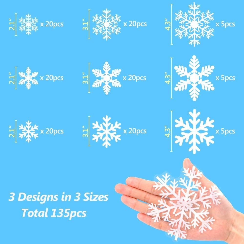 135Pcs Christmas Window Clings Snowflakes Window Decals Static Window Stickers f