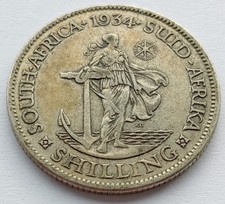 1934 South Africa George V shilling silver coin - Scarce Date