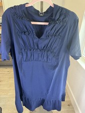 Shein Navy Blue Notch ruffled Neck Short Sleeve Summer Dress with Ruffle Hem