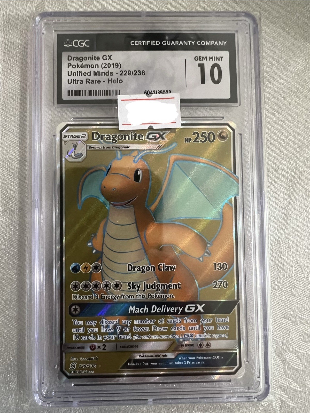Pokémon TCG Dragonite GX (Full Art) 229/236 Sm-Unified Minds CGC 10