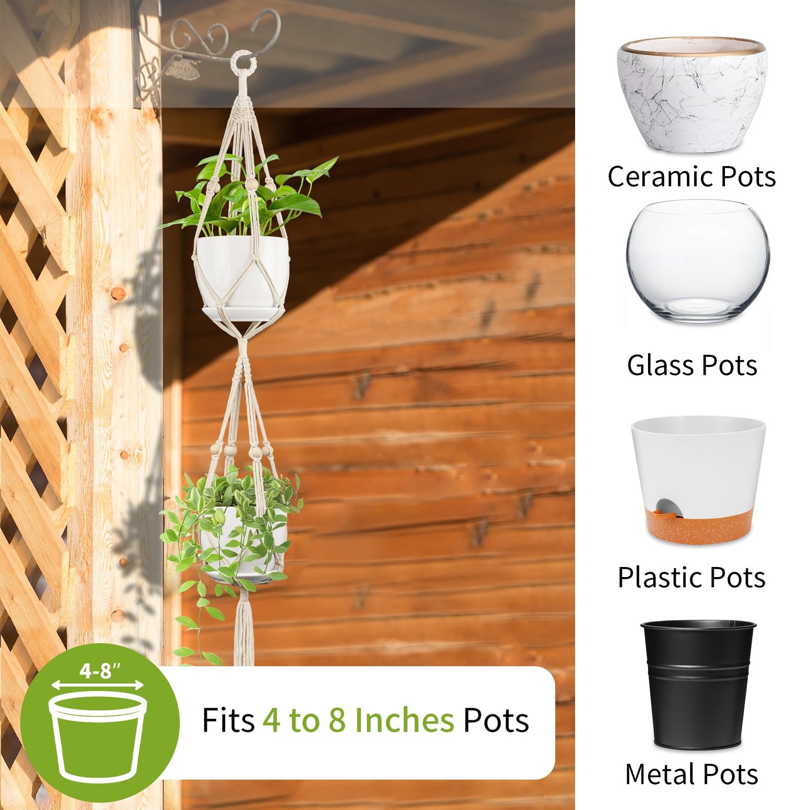 Macrame Plant Hanger - Fits 4 to 8 inches Pots for Indoor Outdoor 49"/72"2 Sizes