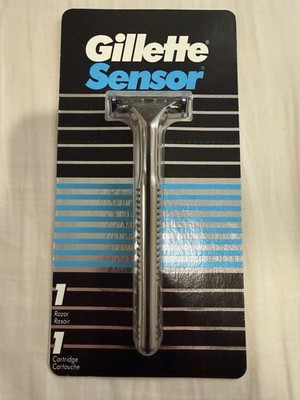 Rare NEW Original Gillette Sensor Razor Refill Cartridge Silver Metal Handle USA