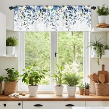 54x18Inch Blue Eucalyptus Leaf Window Treatment Valance Floral Blue Flowers