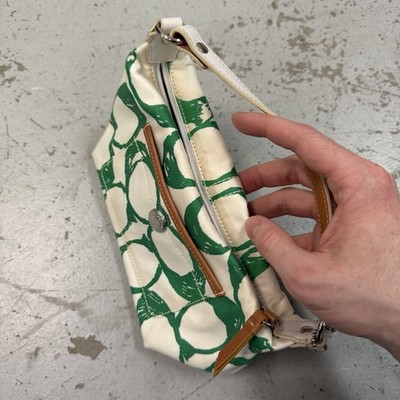 Vintage Coach Green Scribble Signature Hampton Top Handle Pouch