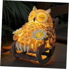 Light Up Owl on Chair Garden Sculpture, LED Solar Powered Owl Lying Owl Small