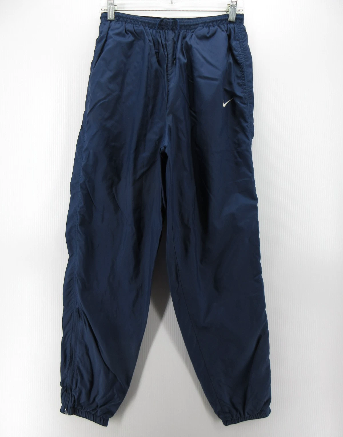 VINTAGE Nike Pants Men Medium Blue Track Warm Up Joggers 90s Baggy Ankle Zip *