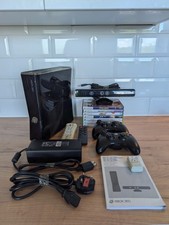 Microsoft Xbox 360 S Console 250GB Black + Kinect 2 Controllers Cables Games VGC