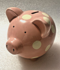 Pink Polka Dot Ceramic Piggy Bank ELEGANT BABY 7" Tall x 8" Long