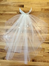 Vintage Wedding Headpiece  Veil Embroidered 32  -At Longest Point