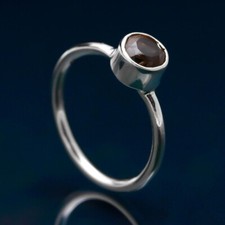 Natural Smoky Quartz Round Shape Ring 925 Sterling Silver Jewelry Christmas Gift