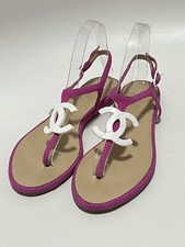 Vtg CHANEL PINK CC LOGO T STRAP SANDALS 39