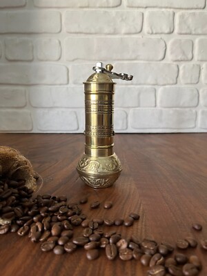 Turkish Hand Engraved Brass Coffee Grinder Mill SOZEN Large 6.5inches 16cm