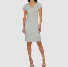 Adrianna Papell Women's Green Floral Jacquard V-Neck Short Sleeve Dress Size 4