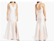 ALFRED SUNG D761 HALTER SATIN TRUMPET BLUSH F6 DRESS GOWN sz 0