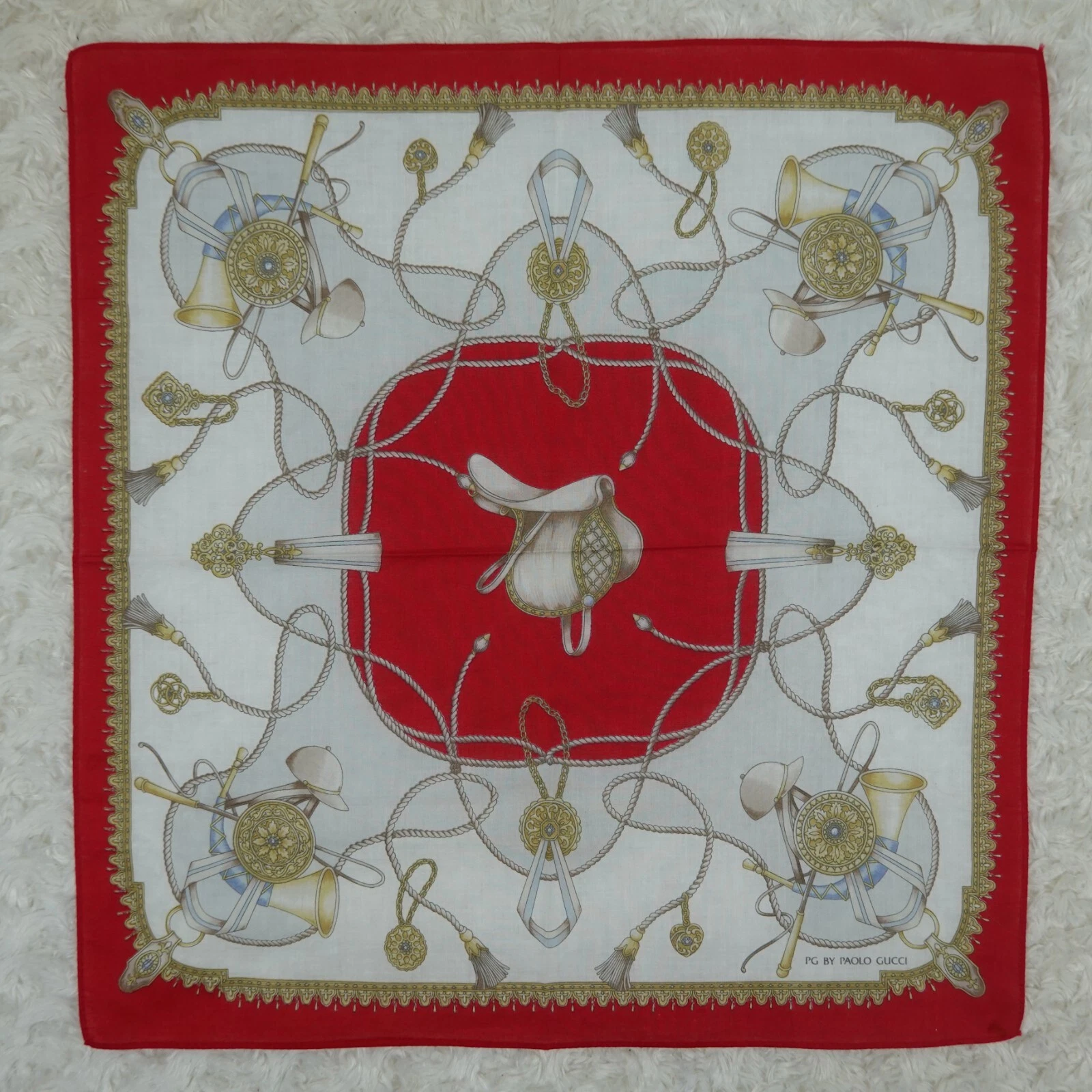 Écharpe PAOLO GUCCI rouge blanc coton foulards poche carré 16,5