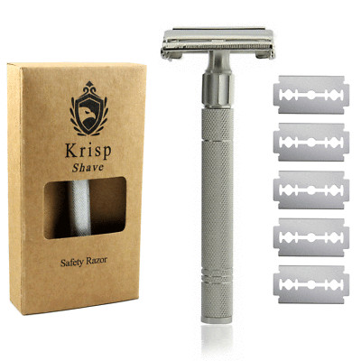 LONG HANDLED DOUBLE EDGE BUTTERFLY OPEN SAFETY RAZOR FOR MEN WOMEN + 5 BLADES