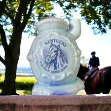 Vintage Kentucky Blue Grass State Stove Ceramic Pot Belly Blue 3 3/4 in