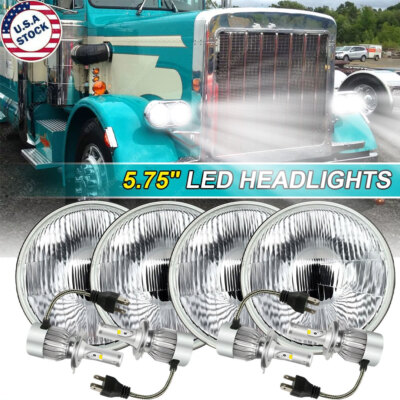 IP67 4PCS 5-3/4'' 5.75'' Round LED Headlights Hi/Lo Beams For Peterbilt 348 & 359