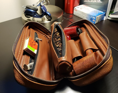 Scotte Durable PU Leather 2 Pipe Tobacco Pouch Case Holder Bag For 2 Brown  Bag